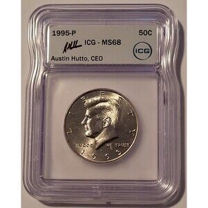 1995 P Kennedy Half Dollar MS68 ICG Austin Hutto Signed Label